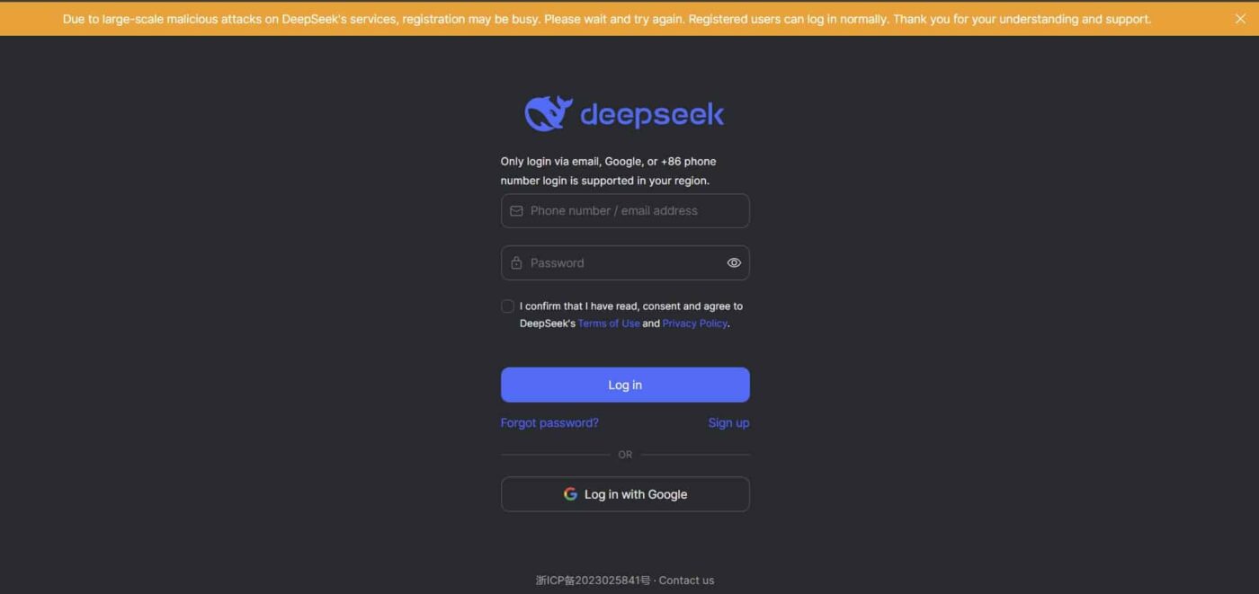 DeepSeek Temporarily Halts User Registrations